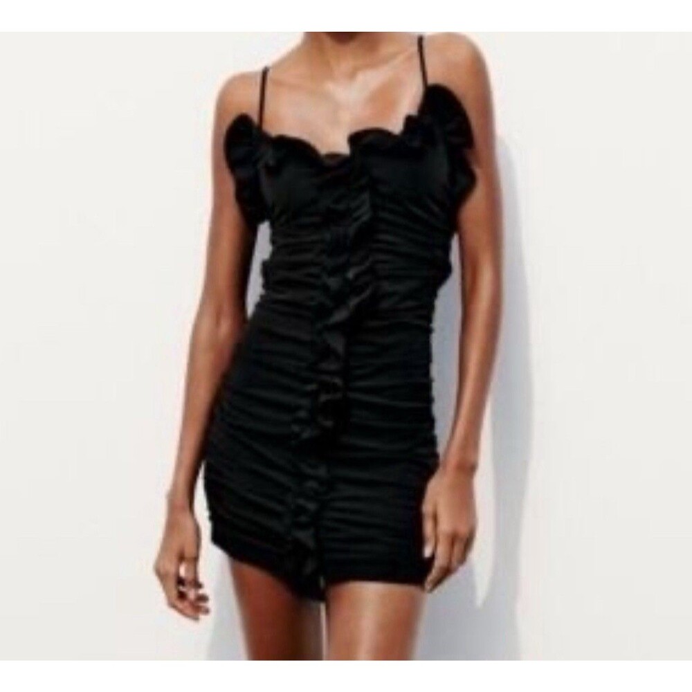 Zara ruched black mini tight dress- size Large, New with tags NWT - Large